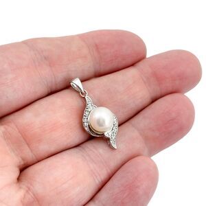 Vintage Sterling Silver 925 Cubic Zirconia Artificial Pearl Pendant